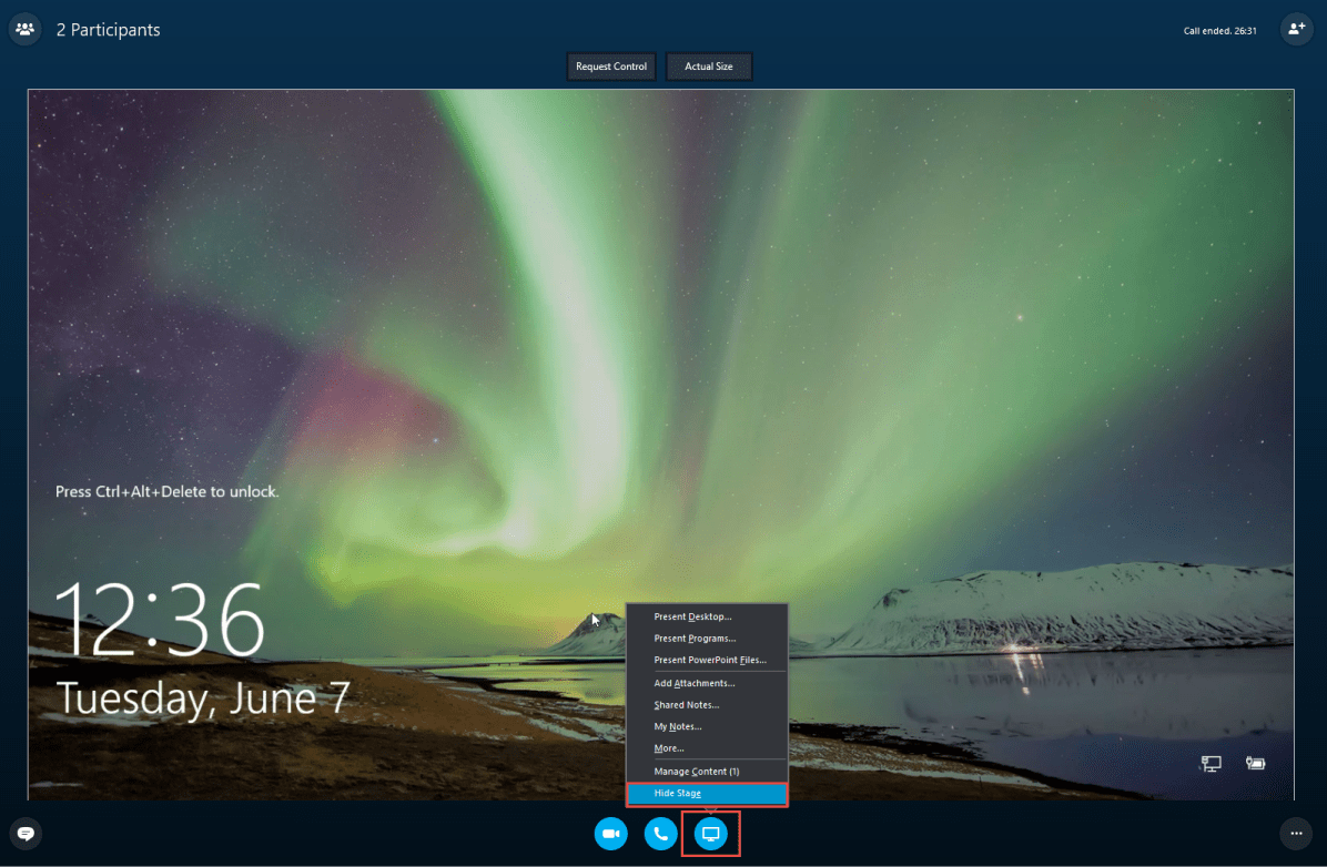 Hide Skype for Business Presentation Stage